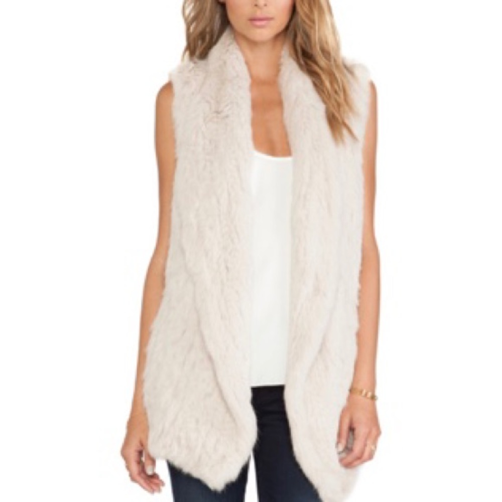 JUNE Knitted Rabbit Fur Draped Tan Vest Shawl
